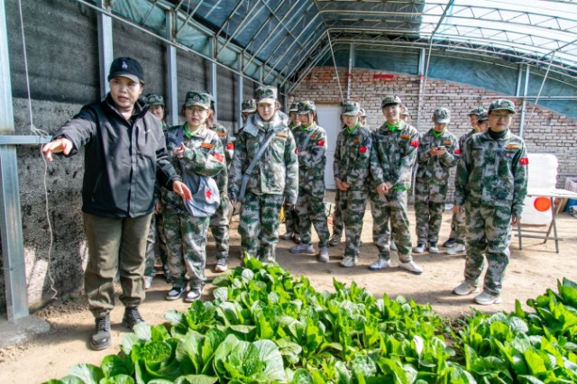 師生在第六埠村蔬菜大棚，了解蔬菜種植過(guò)程和常見(jiàn)病蟲(chóng)害防治等知識(shí)。.jpg
